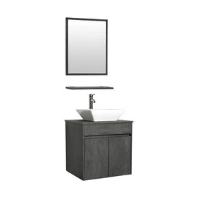 Eclife 24” Morden Grey Floating Vanity With Vessel Sink Set With Bathroom Mirror