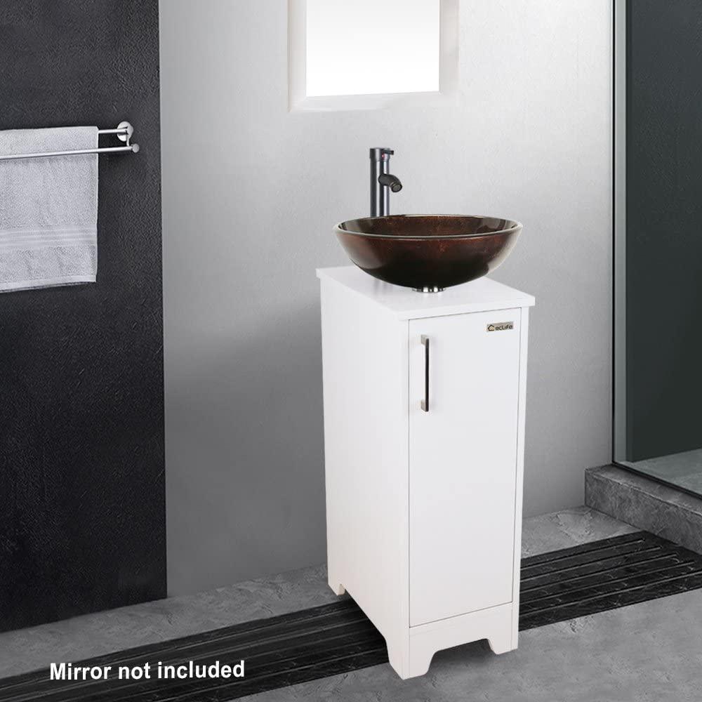 14" Bathroom Vanity and Sink Combo White Small Vanity Square Ceramic Vessel Sink & 1.5 GPM Water Save Faucet & Solid Brass Pop Up Drain