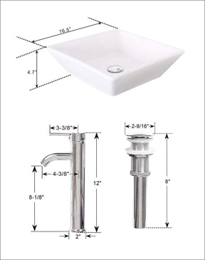 Eclife Ceramic Square Bathroom Sink Bowl