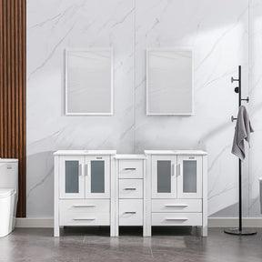 Eclife 60" Double Sinks Morden White Bathroom Vanity with Pedestal  Side Cabinet And Mirror Combo
