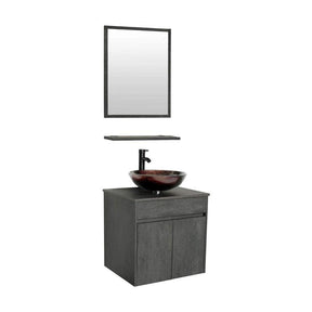 Eclife 24” Morden Grey Floating Vanity With Vessel Sink Set With Bathroom Mirror