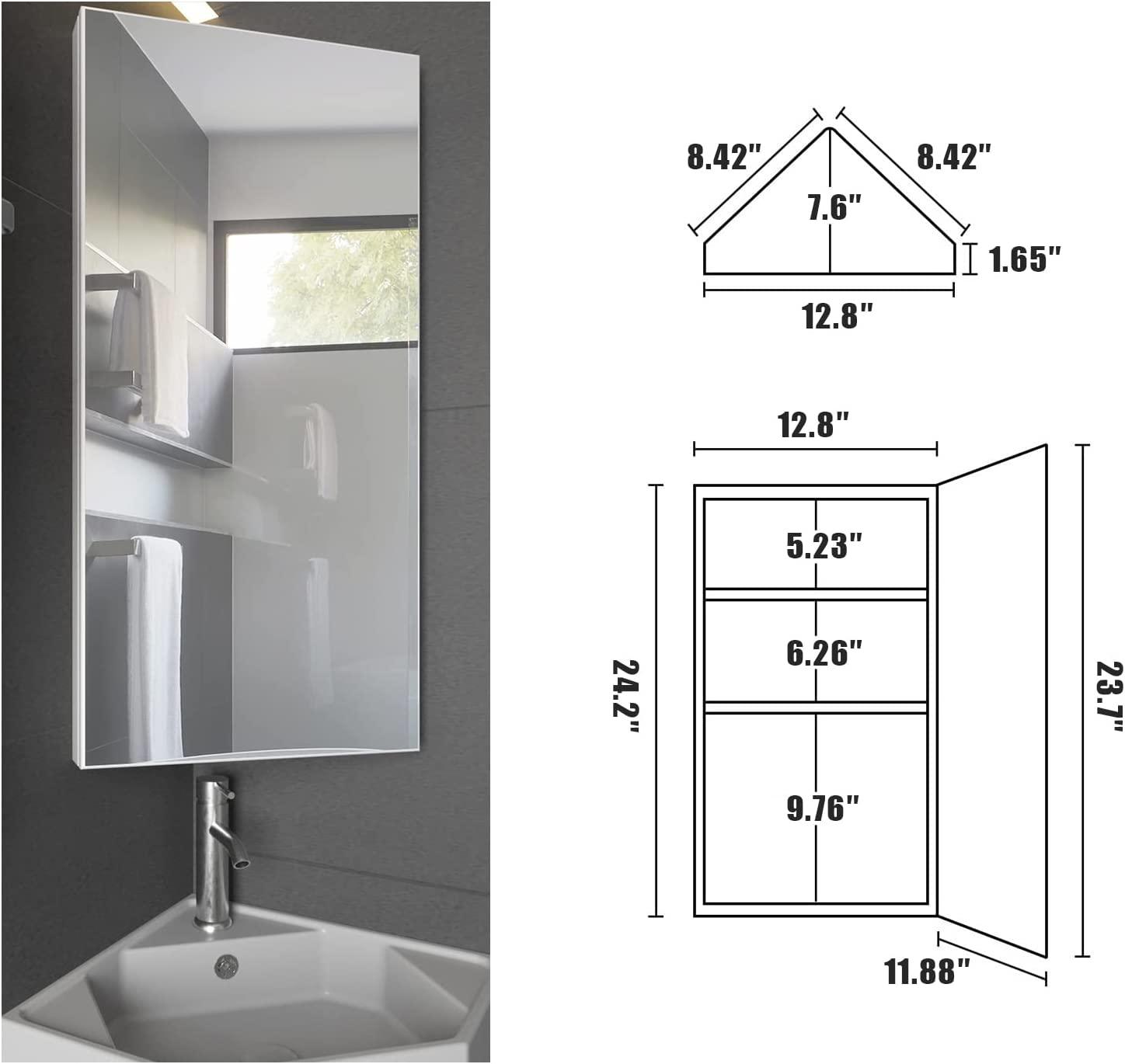 Eclife 24" Bathroom Corner Cabinet W/Mirror - Single Door