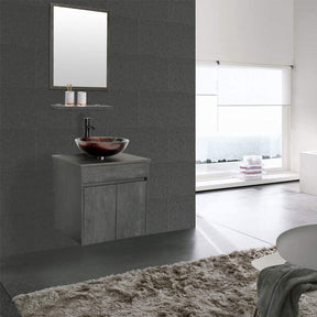 Eclife 24” Morden Grey Floating Vanity With Vessel Sink Set With Bathroom Mirror