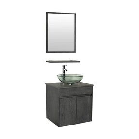 Eclife 24” Morden Grey Floating Vanity With Vessel Sink Set With Bathroom Mirror