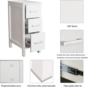 12" Bathroom Cabinet 3 Drawer Organizer Free Standing Single Vanity, Small Nightstand, White Vanity MDF(Ivory)