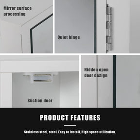 Eclife 24" Bathroom Corner  Cabinet with Mirror, Wall Mount Mirror Cabinet Hanging Triple Shelf Storage Cabinet Opens Left to Right