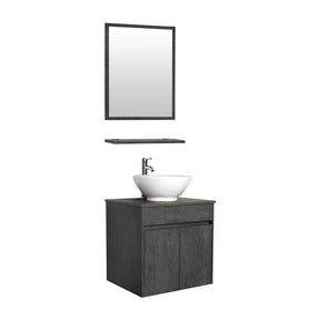 Eclife 24” Morden Grey Floating Vanity With Vessel Sink Set With Bathroom Mirror