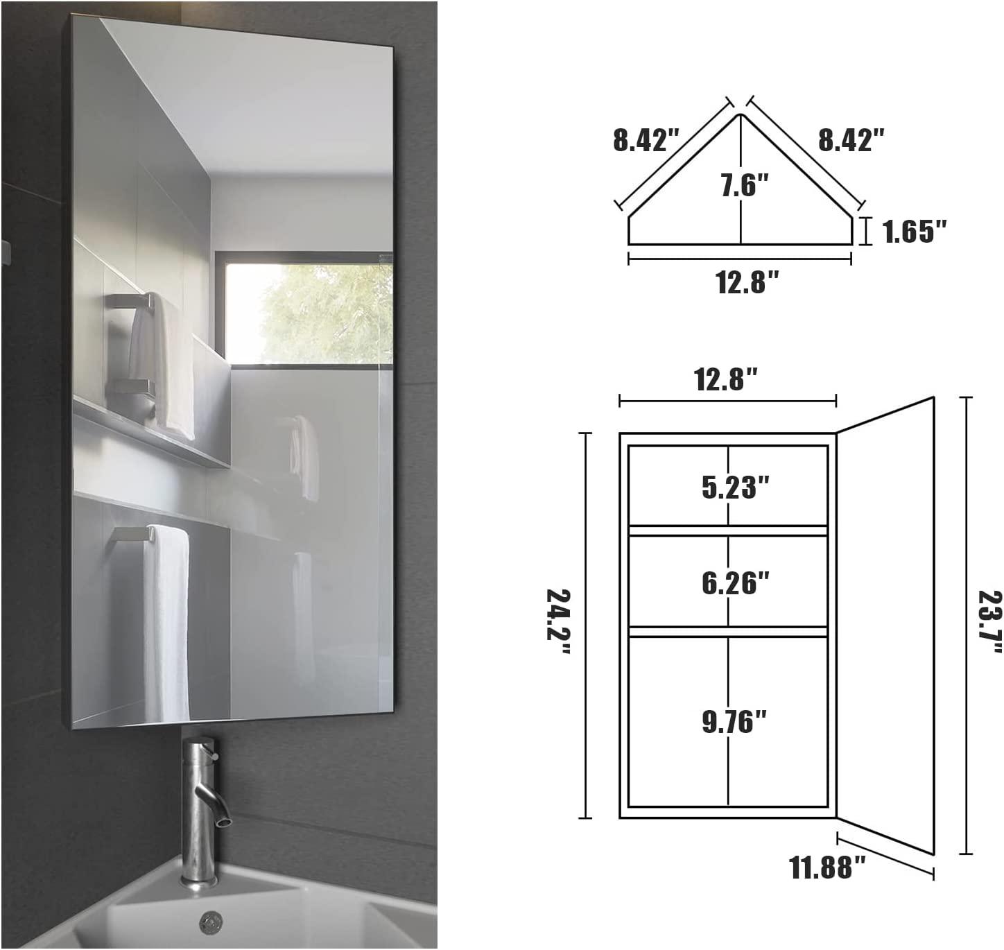 Eclife 24" Bathroom Corner Cabinet W/Mirror - Single Door