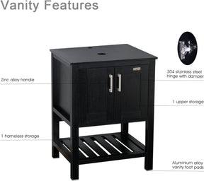 Eclife 48” Bathroom Vanity Sink Combo Black W/Side Cabinet, with Mirror