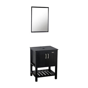 24'' Modern Bathroom Vanity Cabinet Combo Square Blue Glass Vessel Sink Combo 1.5 GPM Brass Faucet and Pop Up Drain and ORB Mounting Ring, W/Mirror