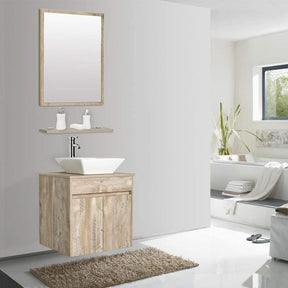 24” Bathroom Vanity Cabinet Wall Mounted Natural Cabinet Two Doors Pedestal Cabinet Vanity Set with Mirror