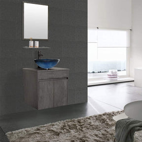 Eclife 24” Morden Grey Floating Vanity With Vessel Sink Set With Bathroom Mirror