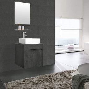 Eclife 24” Morden Grey Floating Vanity With Vessel Sink Set With Bathroom Mirror