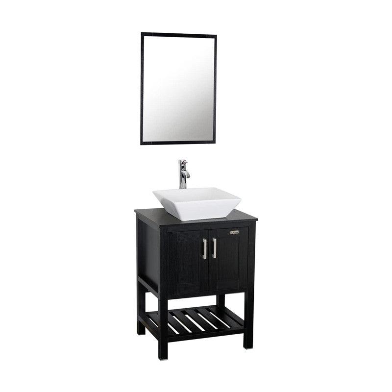 24'' Modern Bathroom Vanity Cabinet Combo Square Blue Glass Vessel Sink Combo 1.5 GPM Brass Faucet and Pop Up Drain and ORB Mounting Ring, W/Mirror