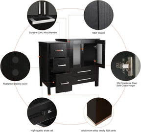 Eclife 60" Black Modern Pedestal Bathroom Vanity with Side Cabinet