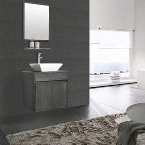 Eclife 24” Morden Grey Floating Vanity With Vessel Sink Set With Bathroom Mirror