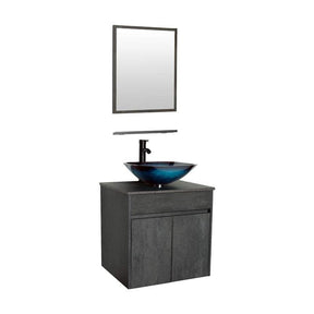Eclife 24” Morden Grey Floating Vanity With Vessel Sink Set With Bathroom Mirror