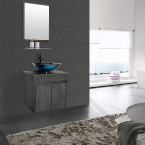 Eclife 24” Morden Grey Floating Vanity With Vessel Sink Set With Bathroom Mirror