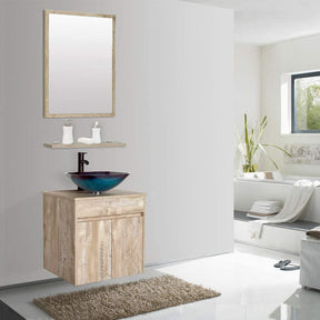 24” Bathroom Vanity Cabinet Wall Mounted Natural Cabinet Two Doors Pedestal Cabinet Vanity Set with Mirror