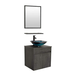 Eclife 24” Morden Grey Floating Vanity With Vessel Sink Set With Bathroom Mirror