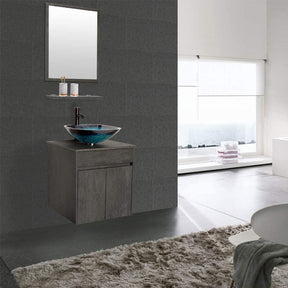 Eclife 24” Morden Grey Floating Vanity With Vessel Sink Set With Bathroom Mirror