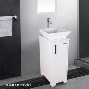14" Bathroom Vanity and Sink Combo White Small Vanity Square Ceramic Vessel Sink & 1.5 GPM Water Save Faucet & Solid Brass Pop Up Drain