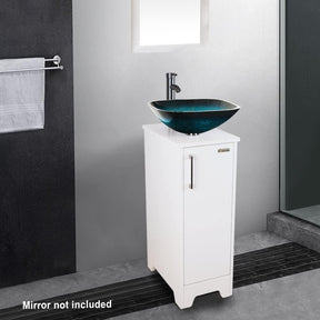 14" Bathroom Vanity and Sink Combo White Small Vanity Square Ceramic Vessel Sink & 1.5 GPM Water Save Faucet & Solid Brass Pop Up Drain
