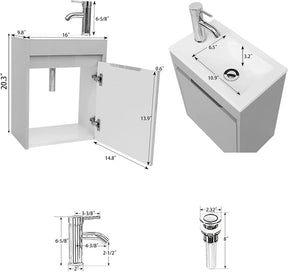 Rec 16" Wall Mounted Bathroom Vanity Combo with Single Undermount Sink