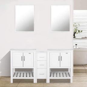 Eclife 60”  White Modern Stand Bathroom Vanity Combo W/Side Cabinet, W/Mirror