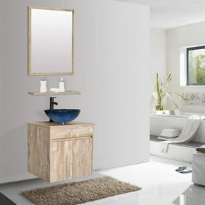 24” Bathroom Vanity Cabinet Wall Mounted Natural Cabinet Two Doors Pedestal Cabinet Vanity Set with Mirror