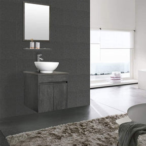 Eclife 24” Morden Grey Floating Vanity With Vessel Sink Set With Bathroom Mirror