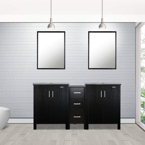 Eclife 60” Black Modern Double Sinks Bathroom Vanity Combo W/Side Cabinet, W/Mirror