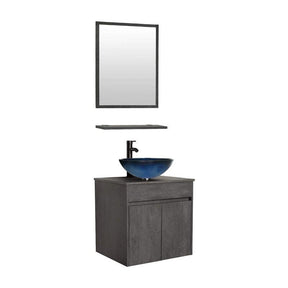 Eclife 24” Morden Grey Floating Vanity With Vessel Sink Set With Bathroom Mirror