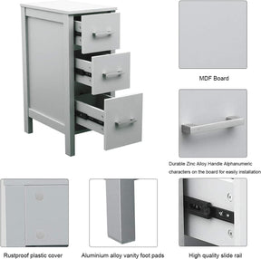 12" Bathroom Cabinet 3 Drawer Organizer Free Standing Single Vanity, Small Nightstand, White Vanity MDF(Ivory)