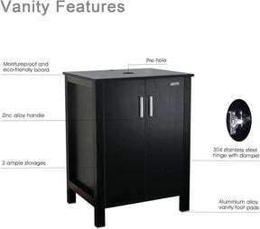 Eclife 24" Bathroom Vanity Combo Modern MDF Cabinet with Vanity Mirror Clear Round Tempered Glass Counter Top Vessel Sink with 1.5 GPM Faucet and Pop Up Drain