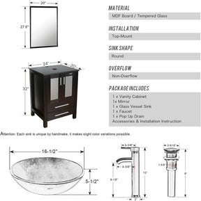 Eclife 60" Black Modern Pedestal Bathroom Vanity with Side Cabinet