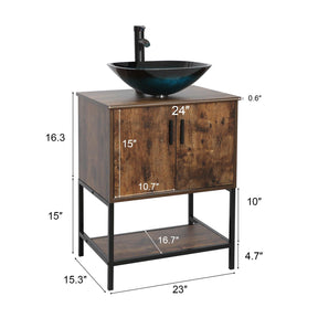 Eclife 24“ Wood Brown Double Door Bathroom Vanity
