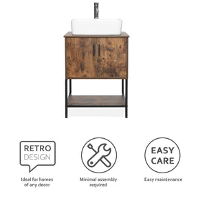 Eclife 24“ Wood Brown Double Door Bathroom Vanity