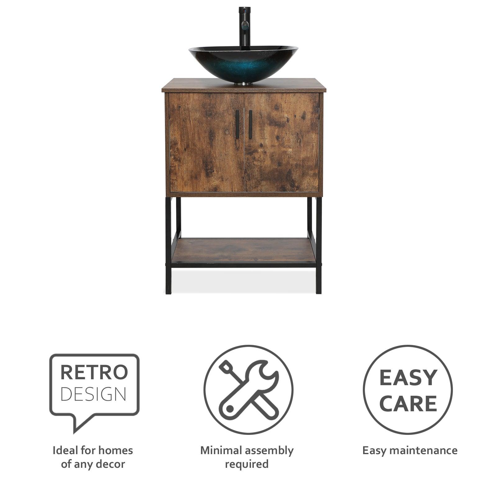 Eclife 24“ Wood Brown Double Door Bathroom Vanity
