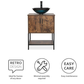Eclife 24“ Wood Brown Double Door Bathroom Vanity