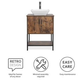 Eclife 24“ Wood Brown Double Door Bathroom Vanity