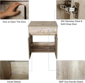 24” Bathroom Vanity Cabinet Wall Mounted Natural Cabinet Two Doors Pedestal Cabinet Vanity Set with Mirror