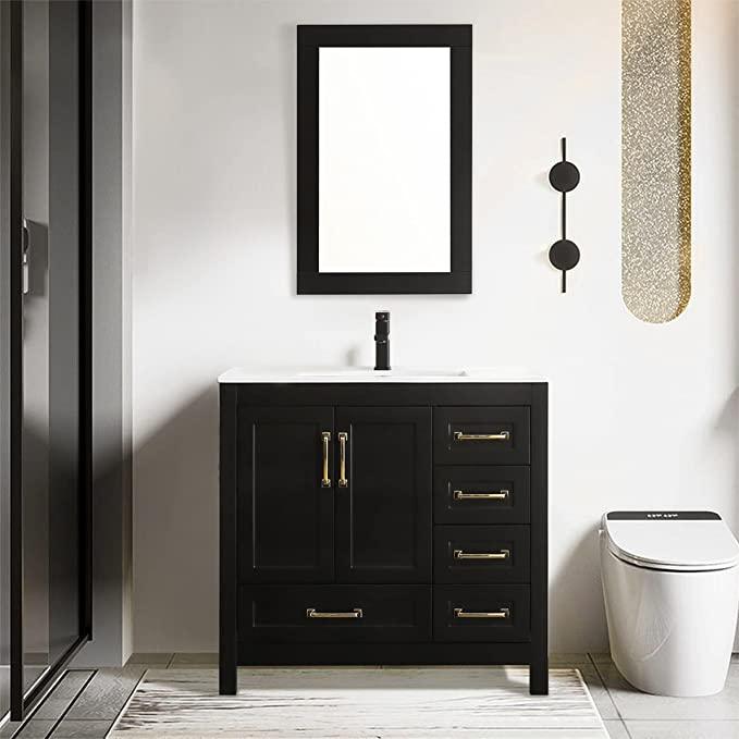 36'' Bathroom Vanities Cabinet with Sink Combo Set,Matte Black Faucet,Undermount Ceramic Sink with Thickened Wood,