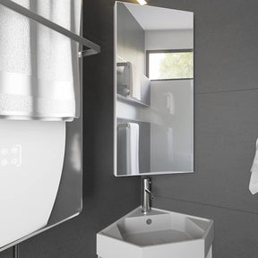 Eclife 24" Bathroom Corner  Cabinet with Mirror, Wall Mount Mirror Cabinet Hanging Triple Shelf Storage Cabinet Opens Left to Right
