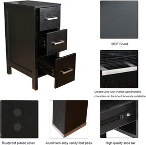12" Bathroom Cabinet 3 Drawer Organizer Free Standing Single Vanity, Small Nightstand, White Vanity MDF(Ivory)