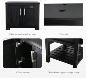 Eclife 60” Black Modern Stand Pedestal Bathroom Vanity Combo, W/Mirror
