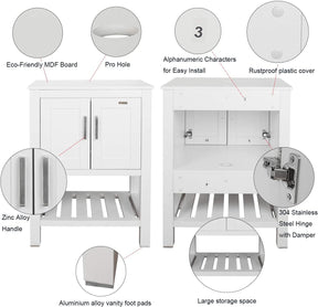 Eclife 60”  White Modern Stand Bathroom Vanity Combo W/Side Cabinet, W/Mirror