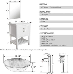 Eclife 60”  White Modern Stand Bathroom Vanity Combo W/Side Cabinet, W/Mirror