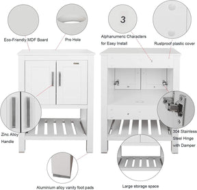 24” Bathroom Vanity Sink Combo White Cabinet Square Ceramic Vessel Sink