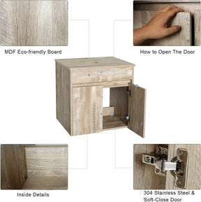 24” Bathroom Vanity Cabinet Wall Mounted Natural Cabinet Two Doors Pedestal Cabinet Vanity Set with Mirror